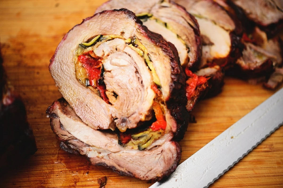 Cottura allo spiedo: coppa ripiena di verdure grigliate