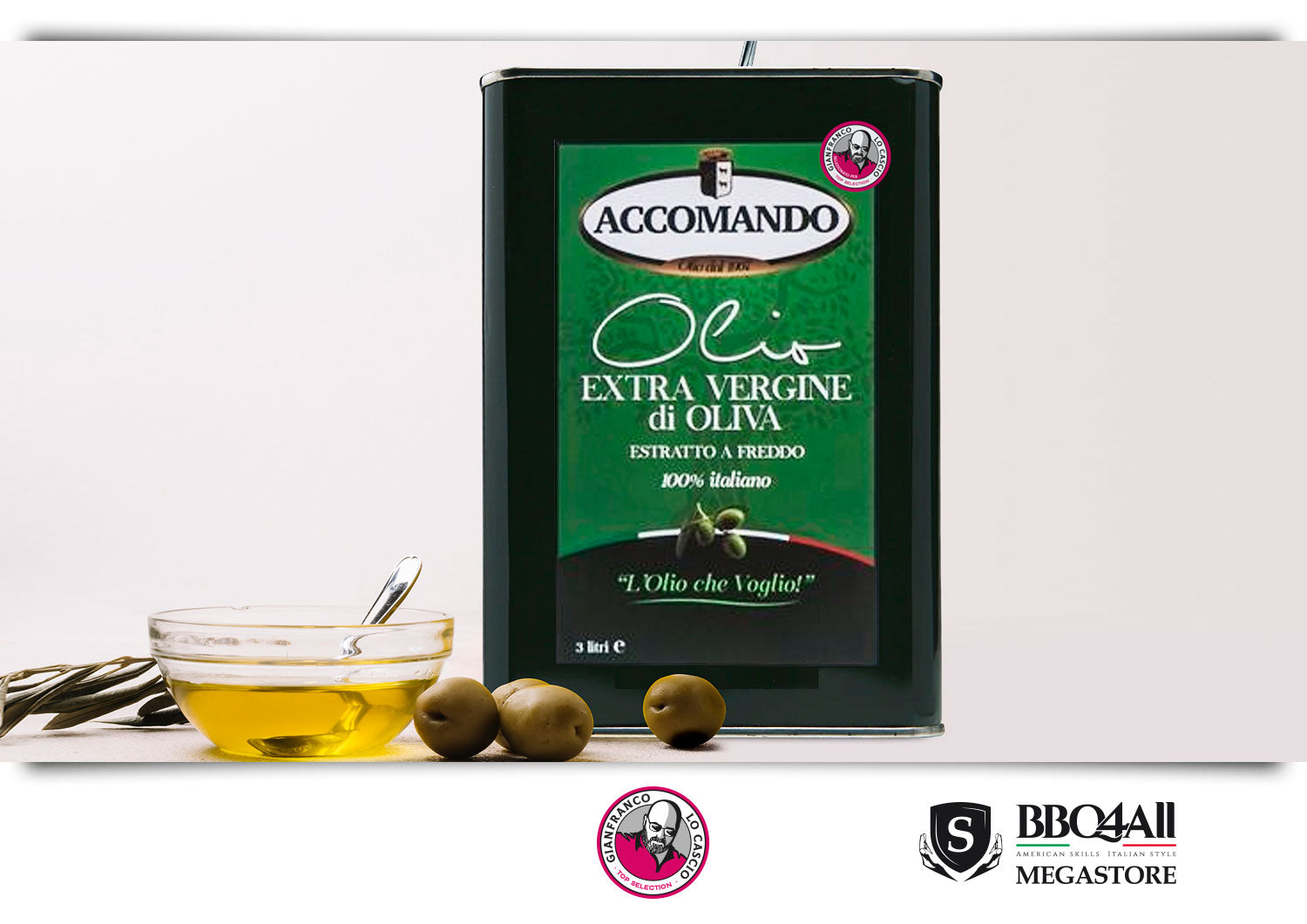 Olio Extra Vergine d'Oliva di Sicilia estratto a freddo. La Top Selection di Gianfranco Lo Cascio seleziona la migliore produzione d'olio extra vergine per garantirti qualità ad un prezzo mai visto. Disponibile in latta da tre litri, l'olio di Sicilia esalta i sapori della carne e delle tue esperienze gastronomiche. Lo trovi sul Megastore di BBQ4ALL