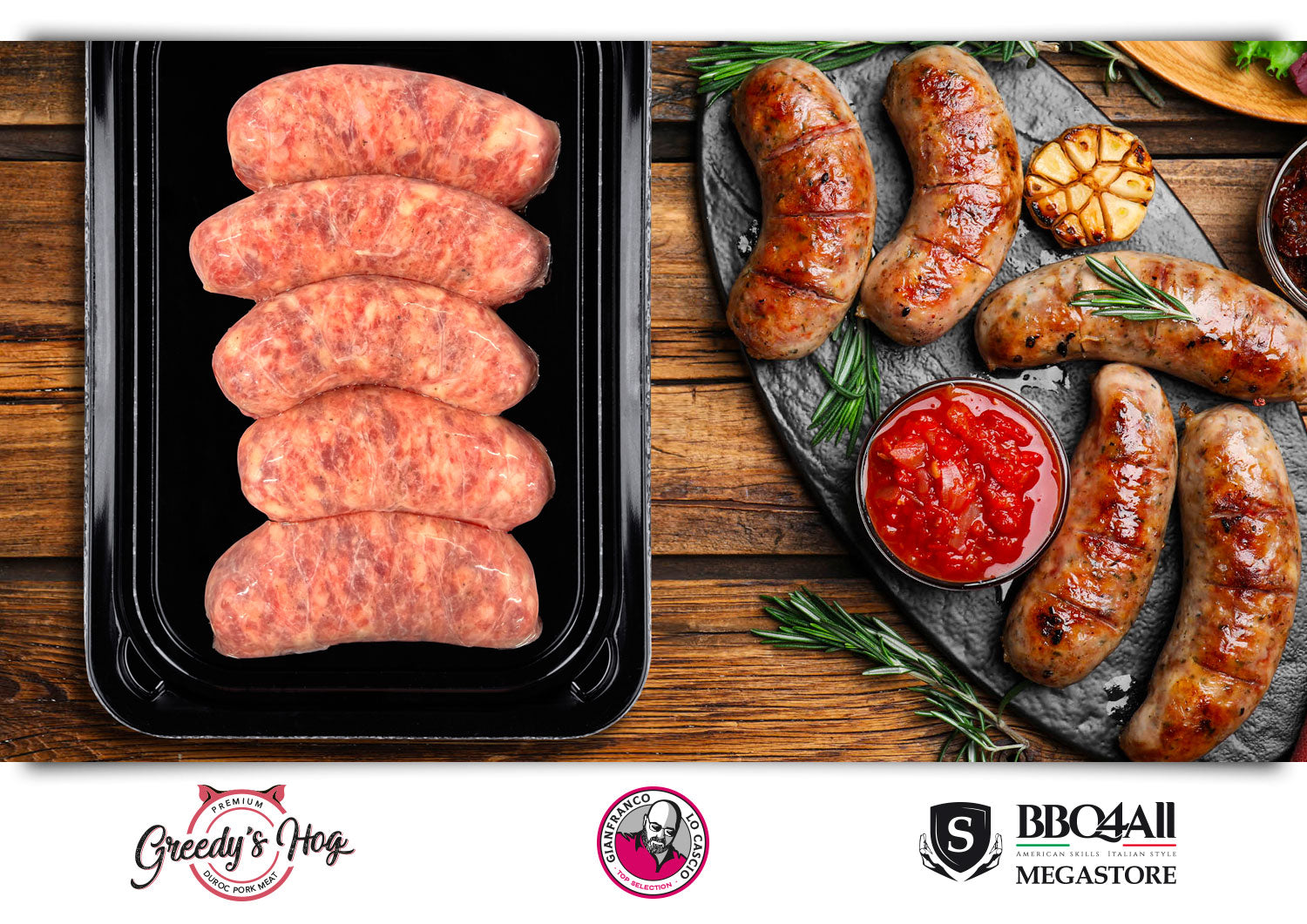Shimofuri Duroc Sausages skin packed