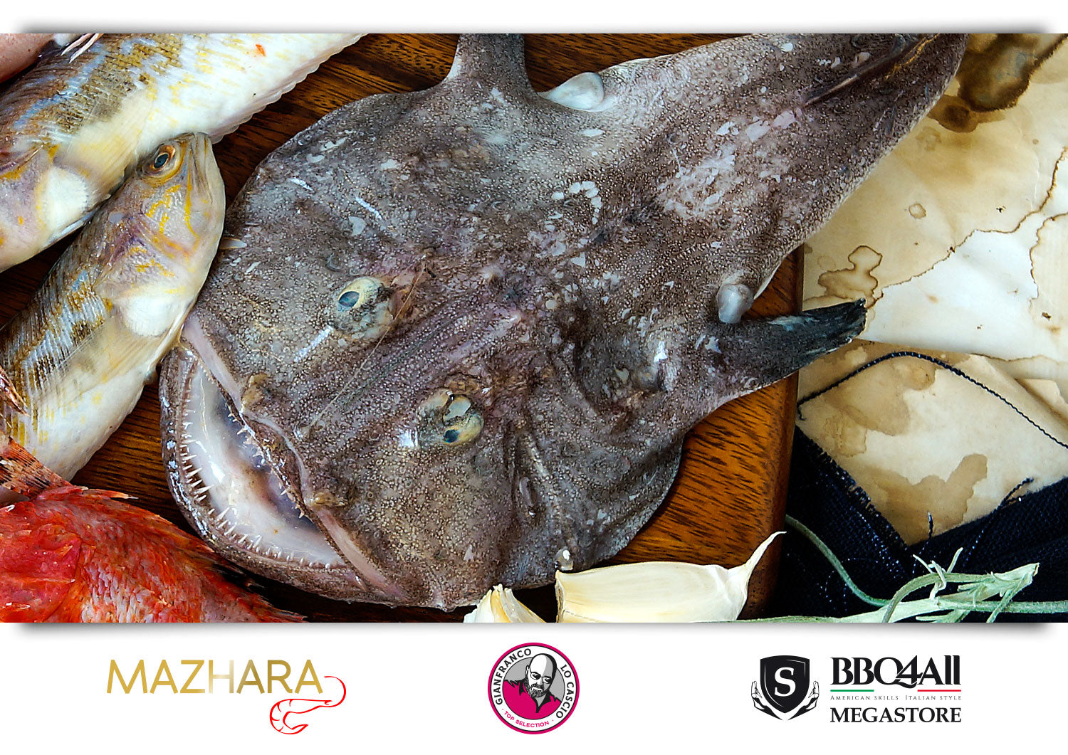 Rana Pescatrice intera con fegato pescato rete Sicilia Mazara del Vallo